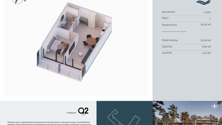 Rzut - Mieszkanie na sprzedaż 2 pokoje o powierzchni 36,59 m² - numer 2.A20 w Linea Mare - apartamenty inwestycyjne