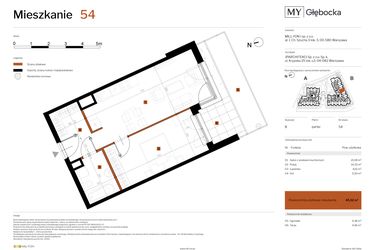 Rzut - Mieszkanie na sprzedaż 2 pokoje o powierzchni 45,32 m² - numer 54 w MY Głębocka