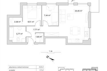 Rzut - Mieszkanie na sprzedaż 3 pokoje o powierzchni 56,97 m² - numer 8.3 w Vela Park