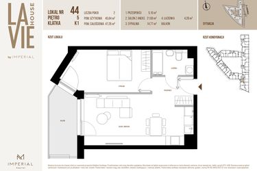 Rzut - Mieszkanie na sprzedaż 2 pokoje o powierzchni 45,84 m² - numer 44 w La Vie House