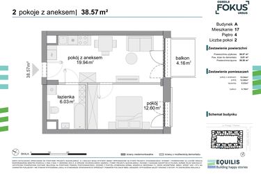 Rzut - Mieszkanie na sprzedaż 2 pokoje o powierzchni 38,57 m² - numer 17 w Osiedle Fokus Ursus