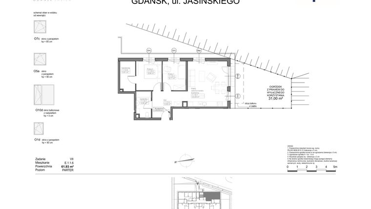 Rzut - Mieszkanie na sprzedaż 3 pokoje o powierzchni 61,82 m² - numer E.1.1.6 w Optima VII