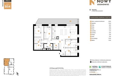 Rzut - Mieszkanie na sprzedaż 5 pokoi o powierzchni 92,07 m² - numer 54 w Nowy Sosnowiec