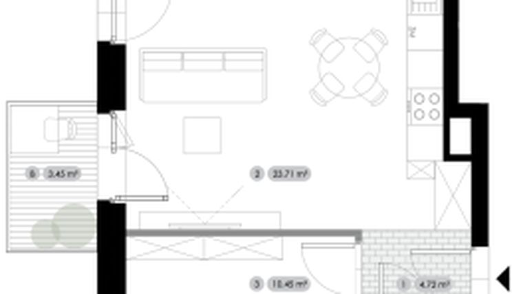 Rzut - Mieszkanie na sprzedaż 2 pokoje o powierzchni 42,81 m² - numer 2.M5 w Stalowa 76