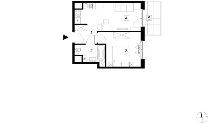 Rzut - Mieszkanie na sprzedaż 2 pokoje o powierzchni 35,52 m² - numer A1-2-18 w Hipoteczna Park