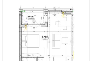 Rzut - Mieszkanie na sprzedaż 1 pokój o powierzchni 37,33 m² - numer B23 w Nowe Centrum Południowe etap IV