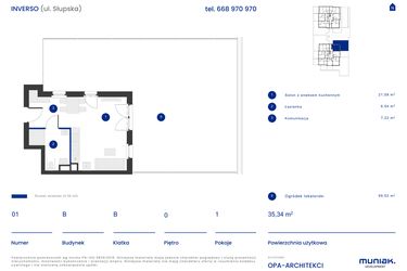 Rzut - Mieszkanie na sprzedaż 1 pokój o powierzchni 35,34 m² - numer B.01 w Osiedle Inverso