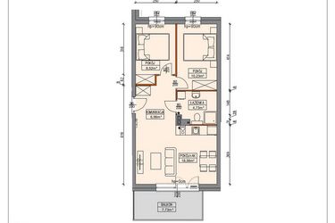 Rzut - Mieszkanie na sprzedaż 3 pokoje o powierzchni 48,99 m² - numer B5.0.2.3A w Stegna Park II