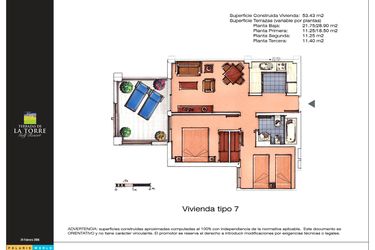 Rzut - Mieszkanie na sprzedaż 2 pokoje o powierzchni 53 m² - numer 7 w Las Terrazas de la Torre