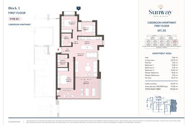 Rzut - Mieszkanie na sprzedaż 3 pokoje o powierzchni 115 m² - numer 315 w Sunway