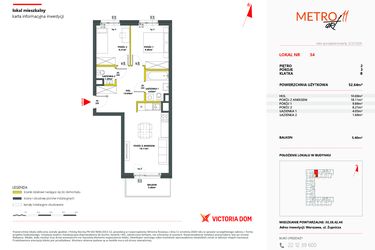 Rzut - Mieszkanie na sprzedaż 3 pokoje o powierzchni 52,66 m² - numer 34 w Metro Art 11