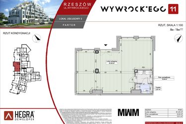 Rzut - Lokal użytkowy na sprzedaż 3 pokoje o powierzchni 90,3 m² - numer LU3 w Apartamenty Wywrockiego 11