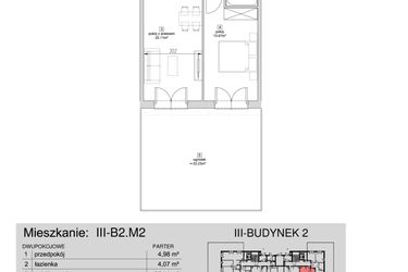 Rzut - Mieszkanie na sprzedaż 2 pokoje o powierzchni 44,83 m² - numer III-B2.M2 w Strefa Cegielnia 3