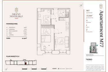 Rzut - Mieszkanie na sprzedaż 2 pokoje o powierzchni 47,45 m² - numer C.77 w Młyny Mogilska