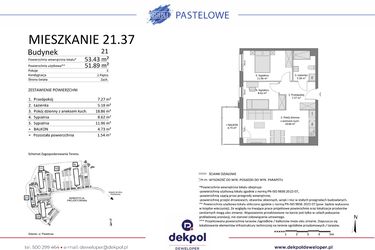 Rzut - Mieszkanie na sprzedaż 3 pokoje o powierzchni 51,89 m² - numer 21.37 w Osiedle Pastelowe etap IV