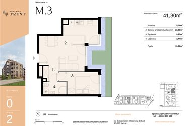 Rzut - Mieszkanie na sprzedaż 2 pokoje o powierzchni 41,3 m² - numer B - M.3 w Dzielnica Trust