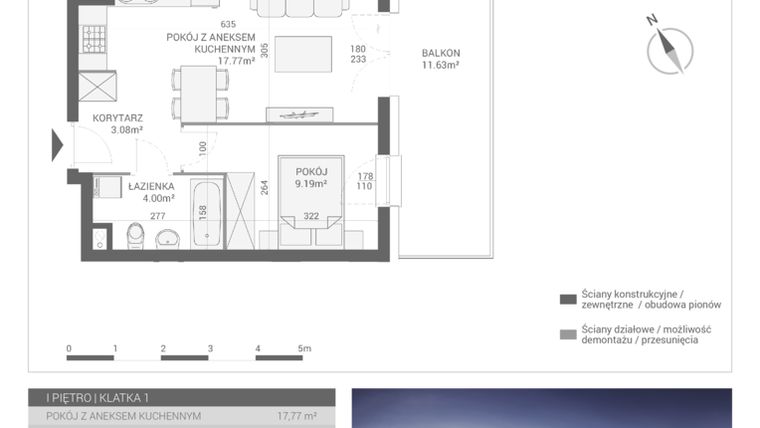 Rzut - Mieszkanie na sprzedaż 2 pokoje o powierzchni 34,04 m² - numer M6 w Apartamenty Przystań bud. F