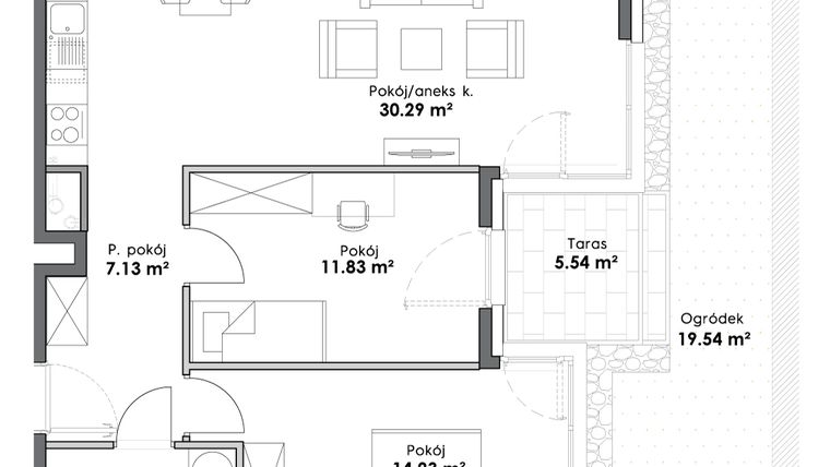 Rzut - Mieszkanie na sprzedaż 3 pokoje o powierzchni 68,08 m² - numer C1-6 w Slow City