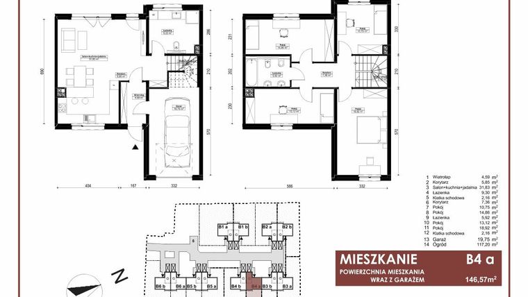 Rzut - Mieszkanie na sprzedaż 5 pokoi o powierzchni 146,57 m² - numer B4a w Szymanów