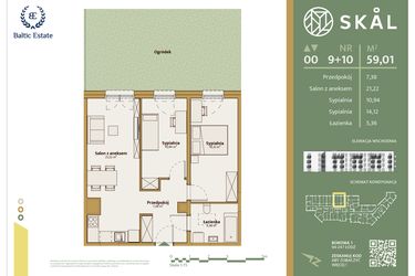Rzut - Mieszkanie na sprzedaż 1 pokój o powierzchni 59,01 m² - numer M.9+10 w Skal