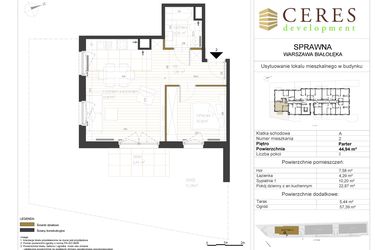 Rzut - Mieszkanie na sprzedaż 2 pokoje o powierzchni 44,94 m² - numer A2 w Osiedle Sprawna