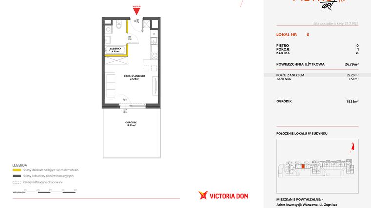 Rzut - Mieszkanie na sprzedaż 1 pokój o powierzchni 26,77 m² - numer 6 w Metro Art 13