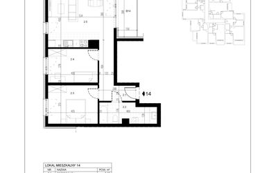 Rzut - Mieszkanie na sprzedaż 3 pokoje o powierzchni 61,59 m² - numer M14 w Trybuny Ludów 3