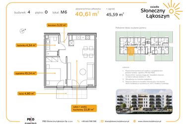 Rzut - Mieszkanie na sprzedaż 2 pokoje o powierzchni 40,61 m² - numer 4/M/0/6 w Osiedle Słoneczny Łąkoszyn bud. 4