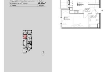 Rzut - Mieszkanie na sprzedaż 2 pokoje o powierzchni 48,62 m² - numer A127 w Niebieski Bursztyn