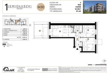 Rzut - Mieszkanie na sprzedaż 3 pokoje o powierzchni 55,38 m² - numer M30 w Jemiołuszki Park