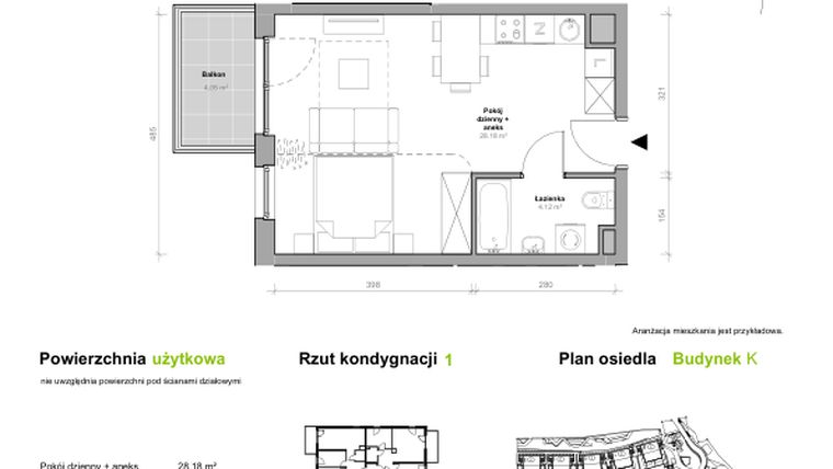 Rzut - Mieszkanie na sprzedaż 1 pokój o powierzchni 32,3 m² - numer K.1.M10 w Przemyska Vita