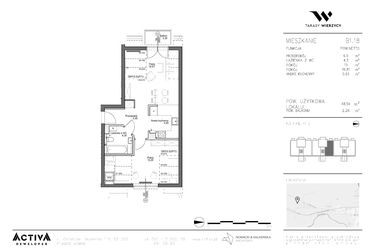 Rzut - Mieszkanie na sprzedaż 2 pokoje o powierzchni 48,54 m² - numer B1.18 w Tarasy Wierzycy