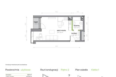 Rzut - Mieszkanie na sprzedaż 1 pokój o powierzchni 32,9 m² - numer K1/2/13 w Piękna Vita