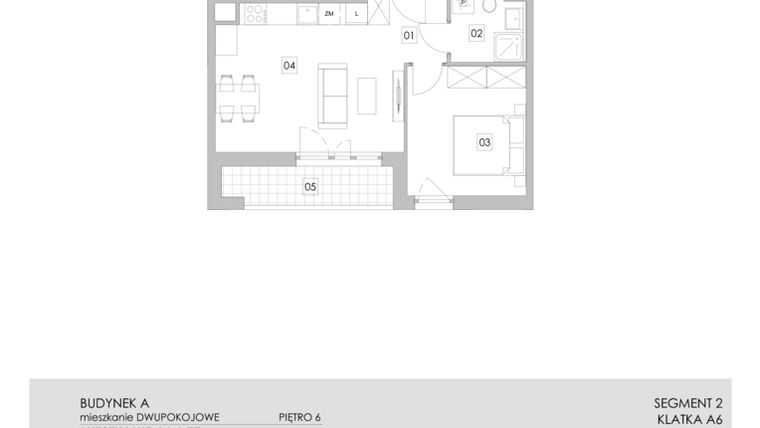 Rzut - Mieszkanie na sprzedaż 2 pokoje o powierzchni 39,94 m² - numer A6.6.77 w ATAL Ruczaj
