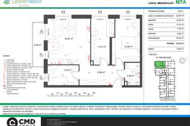 Rzut - Mieszkanie na sprzedaż 4 pokoje o powierzchni 72,03 m² - numer M7A w Leśne Tarasy etap IIIA