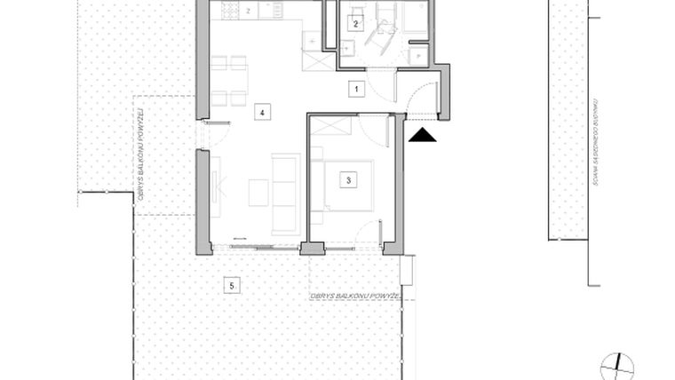 Rzut - Mieszkanie na sprzedaż 2 pokoje o powierzchni 45,53 m² - numer C1_1 w ATAL Zawiślańska