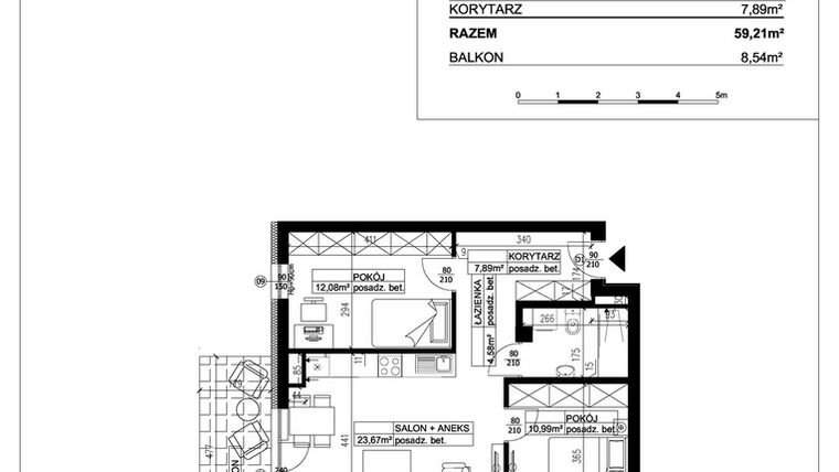 Rzut - Mieszkanie na sprzedaż 3 pokoje o powierzchni 59,21 m² - numer 27 w Ceramika