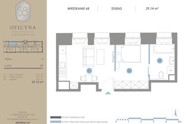 Rzut - Mieszkanie na sprzedaż 1 pokój o powierzchni 29,14 m² - numer 68 w Oficyna - mieszkania