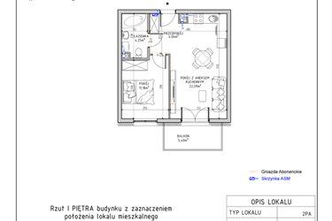 Rzut - Mieszkanie na sprzedaż 2 pokoje o powierzchni 41,88 m² - numer 31 w Harmonia bud. M3