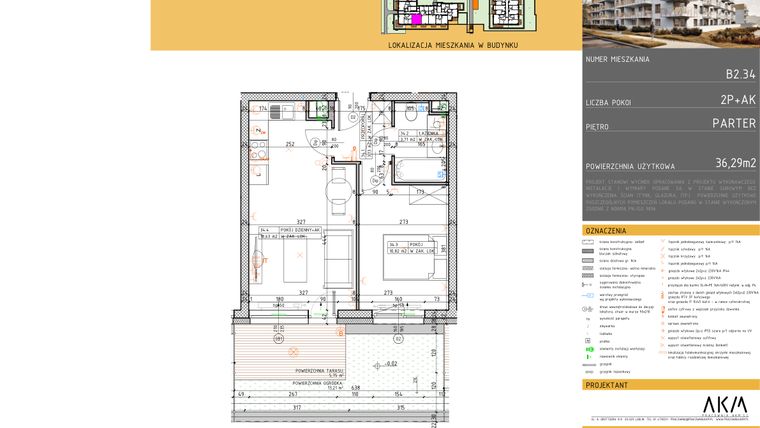 Rzut - Mieszkanie na sprzedaż 2 pokoje o powierzchni 36,29 m² - numer B2.34 w Nova Daliova