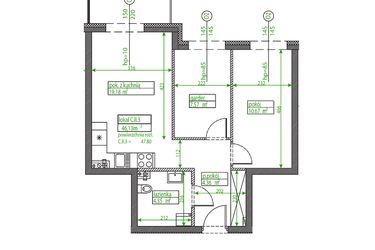 Rzut - Mieszkanie na sprzedaż 2 pokoje o powierzchni 46,06 m² - numer C.II.3 w Osiedle Opolska
