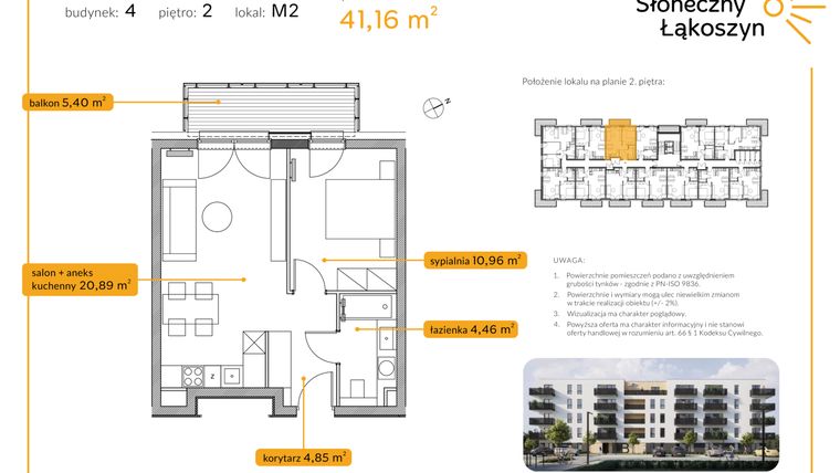 Rzut - Mieszkanie na sprzedaż 2 pokoje o powierzchni 41,16 m² - numer 4/M/2/2 w Osiedle Słoneczny Łąkoszyn bud. 4