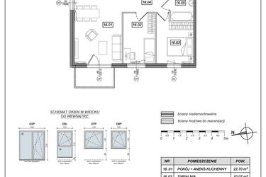 Rzut - Mieszkanie na sprzedaż 3 pokoje o powierzchni 54,66 m² - numer 6.A.16 w Urzeka bud. 6 i 7