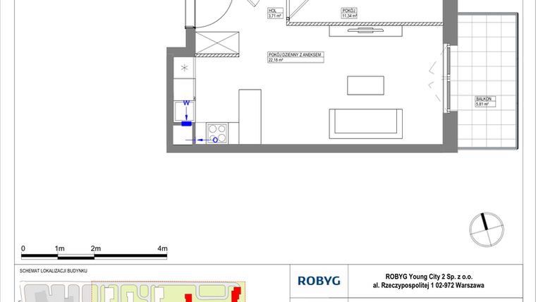 Rzut - Mieszkanie na sprzedaż 2 pokoje o powierzchni 41,76 m² - numer MLAAB/B/2/5 w Metro Life Apartamenty