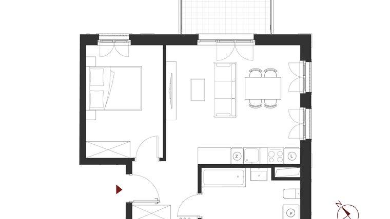 Rzut - Mieszkanie na sprzedaż 2 pokoje o powierzchni 44,11 m² - numer A.2.9 w Apartamenty Symfonia