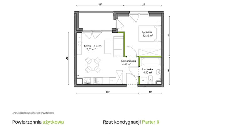 Rzut - Mieszkanie na sprzedaż 2 pokoje o powierzchni 38,46 m² - numer C1/C/04 w Orawska Vita