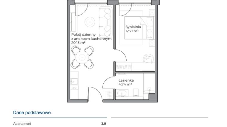 Rzut - Mieszkanie na sprzedaż 2 pokoje o powierzchni 37,58 m² - numer B.3.9 w Anchoria Holiday