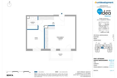 Rzut - Mieszkanie na sprzedaż 2 pokoje o powierzchni 48,57 m² - numer 6A/35 w Osiedle Idea Aquarius
