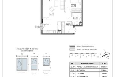 Rzut - Mieszkanie na sprzedaż 2 pokoje o powierzchni 47,79 m² - numer 9.A.13 w Nowe Południe bud. 9