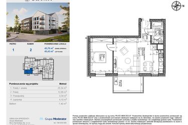 Rzut - Mieszkanie na sprzedaż 2 pokoje o powierzchni 45,43 m² - numer 2 w Balantia